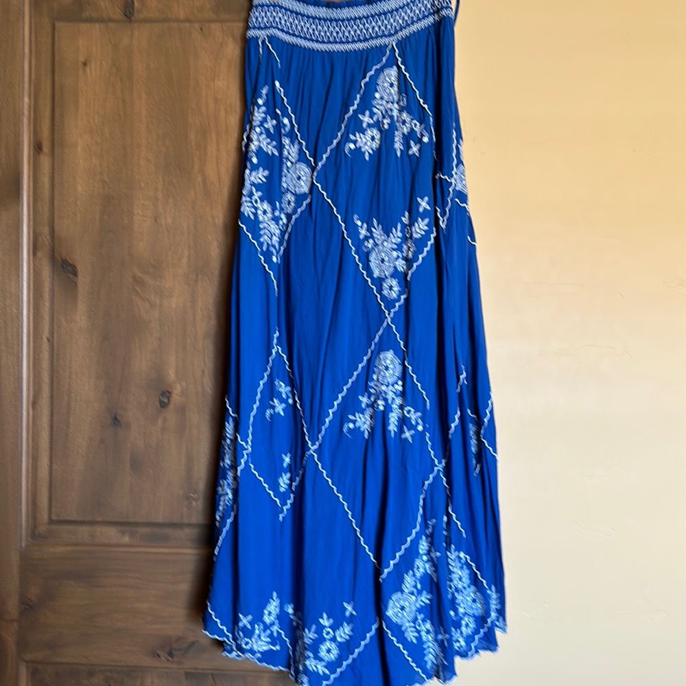 Blue embroidered long skirt from Anthropology in excellent condition.